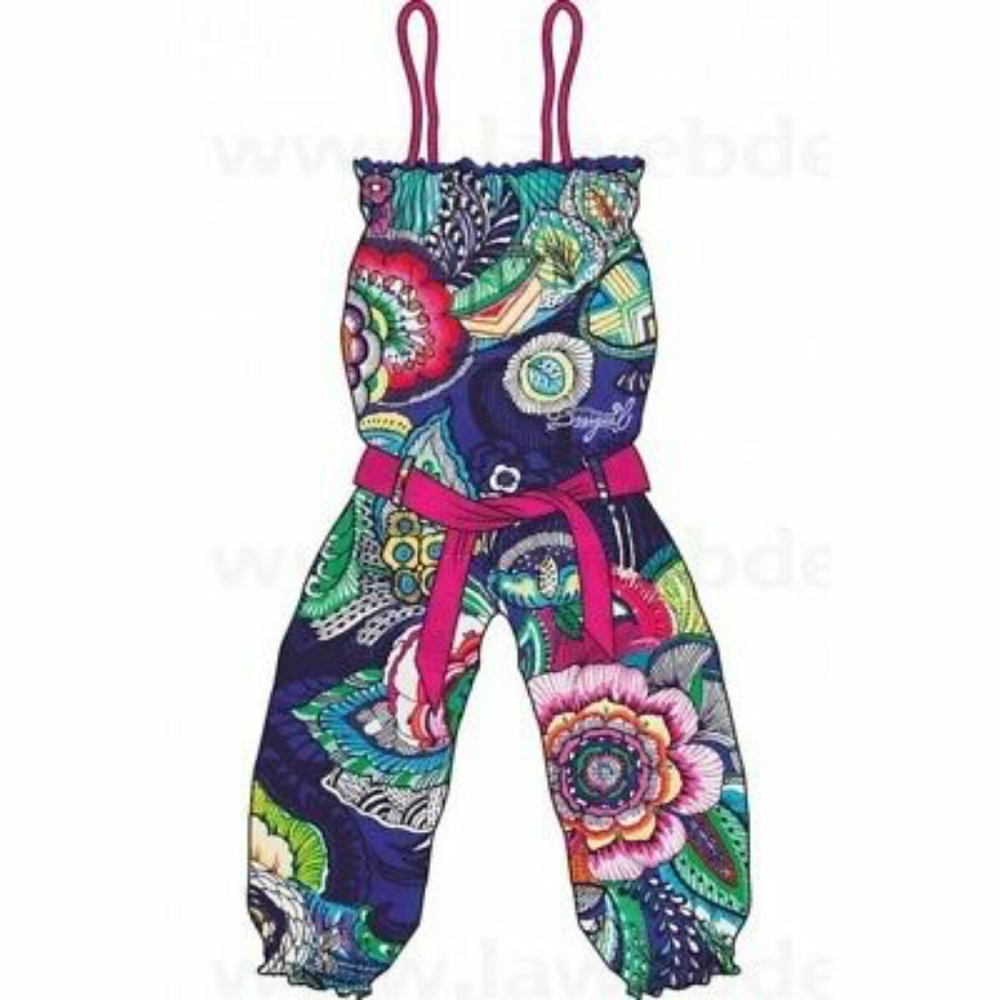 Stunning! Desigual Girls 9-10 Smocked Sleeveless Jumpsuit  Peacock Floral Print
